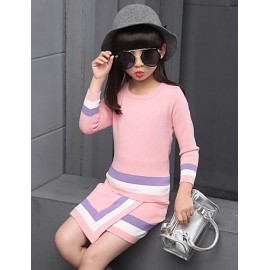 Girl's Casual/Daily Striped Sweater & Cardigan / Clothing Set,Rayon Winter / Spring / Fall Blue / Pink  