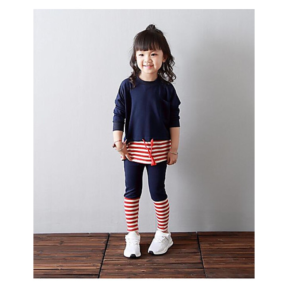 Girl's Casual/Daily Striped Hoodie & Sweatshirt / Pants / Clothing SetCotton Fall Blue  