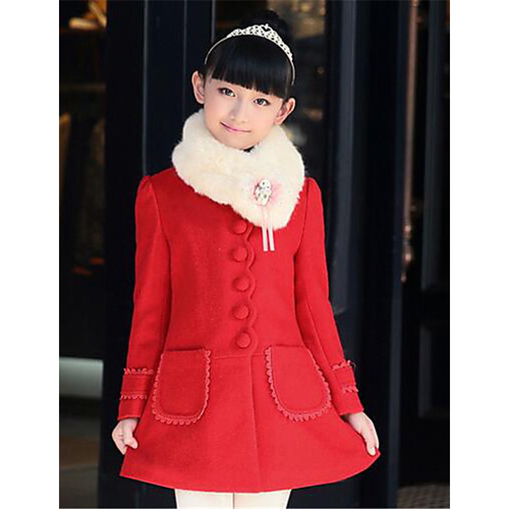 Girl's Casual/Daily Solid Trench Coat,Cotton Winter Pink / Red  