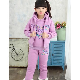 Girls Fashion Han Flower Heart Love Thicken Fleece Sports And  Leisure Three-Piece Outfit  