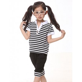 Girl's Cotton Fashion Summer Going out Casual/Daily Stripe Tops & Shorts Two-piece Set Sport Suit  