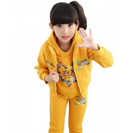 Girls Fashion Han Flower Heart Love Thicken Fleece Sports And  Leisure Three-Piece Outfit  