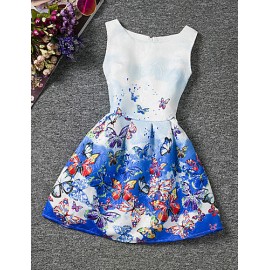 Girl's Blue Dress,Print Polyester Summer  