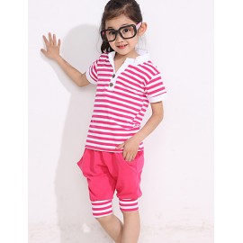 Girl's Cotton Fashion Summer Going out Casual/Daily Stripe Tops & Shorts Two-piece Set Sport Suit  