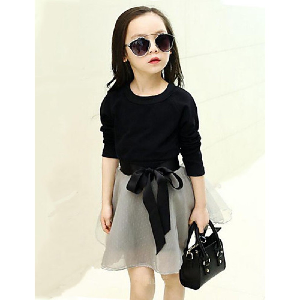 Girl's Floral Clothing Set,Cotton / Polyester Spring / Fall Black  