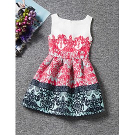 Girl's Blue / Red Dress,Floral Polyester Summer  