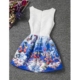 Girl's Blue Dress,Print Polyester Summer  