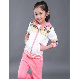 Girl's Cotton Spring/Autumn Sport Suit Set Floral Zipper Kids Hoodies And Pants Three-piece Set  