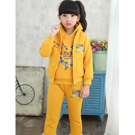 Girls Fashion Han Flower Heart Love Thicken Fleece Sports And  Leisure Three-Piece Outfit  