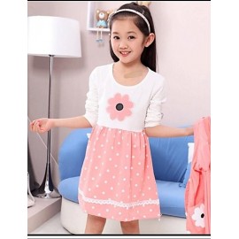 Girl's Sweet Polka Dot Lace And Sunflower Print Beaded Clothing Sets(Dress&Knitwear)  