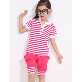 Girl's Cotton Fashion Summer Going out Casual/Daily Stripe Tops & Shorts Two-piece Set Sport Suit  