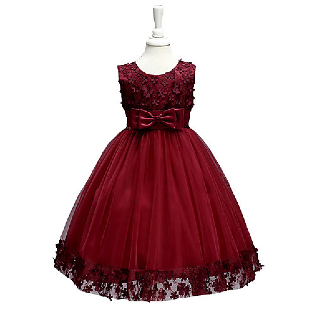 Girls' Embroidery Bowknot Formal Party Princess Bridal Fancy Dress All Seasons Sleeveless Party Dress  