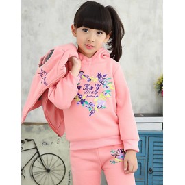 Girls Fashion Han Flower Heart Love Thicken Fleece Sports And  Leisure Three-Piece Outfit  