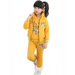 Girls Fashion Han Flower Heart Love Thicken Fleece Sports And  Leisure Three-Piece Outfit  