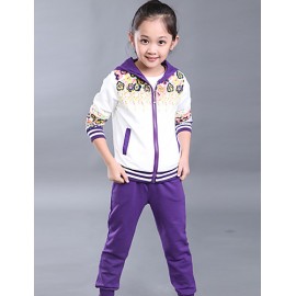 Girl's Cotton Spring/Autumn Sport Suit Set Floral Zipper Kids Hoodies And Pants Three-piece Set  