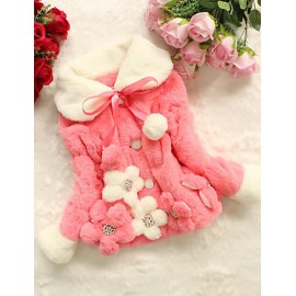 Girl's Fashion Imitation Fur Flower Spring/Fall/Winter Going out/Daily Long Sleeve Down & Cotton Padded Warm Thickness Children Coat  