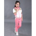 Girl's Cotton Spring/Autumn Sport Suit Set Floral Zipper Kids Hoodies And Pants Three-piece Set  