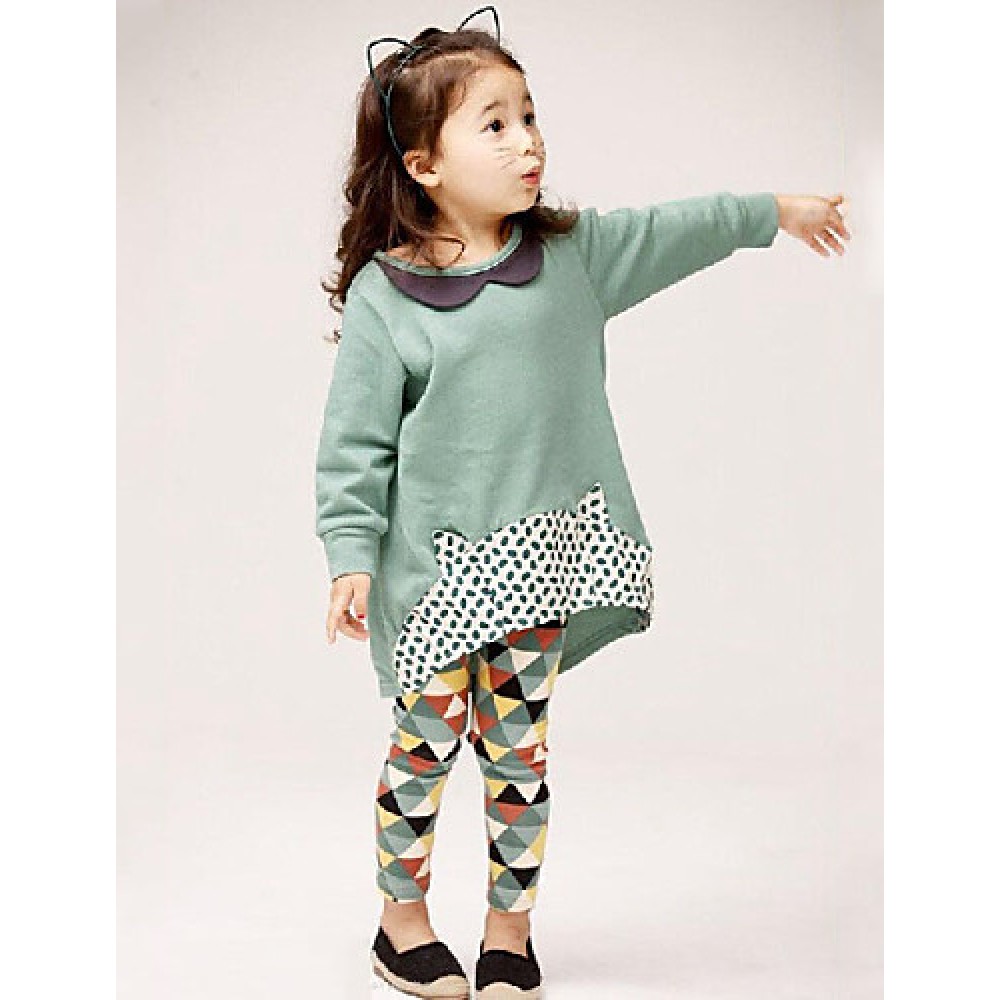 Girl's Casual/Daily Clothing Set,Rayon Spring / Fall Green / Gray  