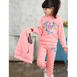 Girls Fashion Han Flower Heart Love Thicken Fleece Sports And  Leisure Three-Piece Outfit  