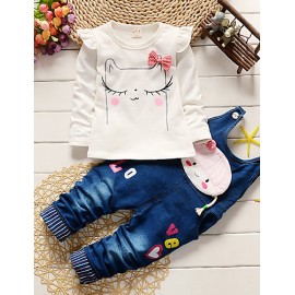 Girl's Casual/Daily Print Clothing Set,Cotton Fall Pink / White  