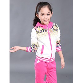 Girl's Cotton Spring/Autumn Sport Suit Set Floral Zipper Kids Hoodies And Pants Three-piece Set  