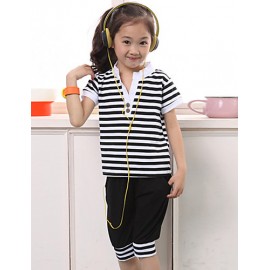 Girl's Cotton Fashion Summer Going out Casual/Daily Stripe Tops & Shorts Two-piece Set Sport Suit  