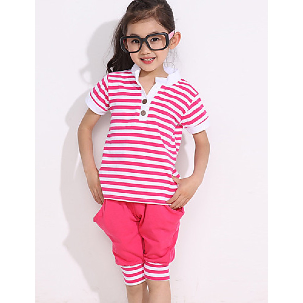 Girl's Cotton Fashion Summer Going out Casual/Daily Stripe Tops & Shorts Two-piece Set Sport Suit  