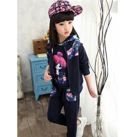 Girl's Cotton Spring/Autumn Cartoon Printed Hoodies Pants Three-piece Set  