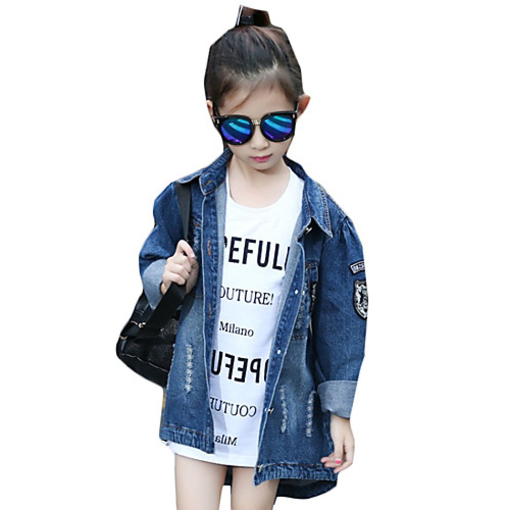 Girl's Casual/Daily Solid Blouse / JeansCotton Spring / Fall Blue  