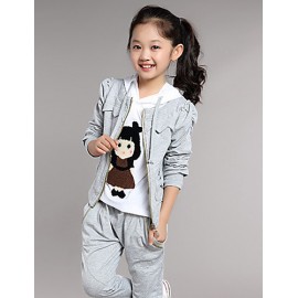 Girl's Cotton  Spring/Autumn Cartoon Pattern Sport Long Sleeve Three-piece Set  