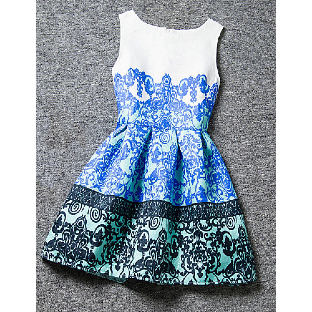 Girl's Blue / Red Dress,Floral Polyester Summer  