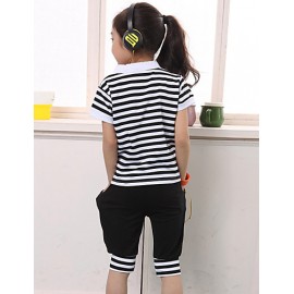 Girl's Cotton Fashion Summer Going out Casual/Daily Stripe Tops & Shorts Two-piece Set Sport Suit  