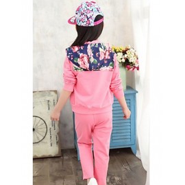 Girl's Cotton Spring/Autumn Cartoon Printed Hoodies Pants Three-piece Set  