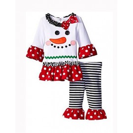 Girl's Party/Cocktail Chirstmas Print Clothing SetCotton All Seasons / Spring / Fall White  