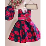 Girl's Flower Print Sleeveless Dress,Cotton Summer / Spring  Red Flower Knee-length Causal Holiday Party Girls Fashion (Hat incude)  