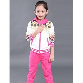 Girl's Cotton Spring/Autumn Sport Suit Set Floral Zipper Kids Hoodies And Pants Three-piece Set  