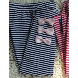 Girl's Stripes Bows Clothing Set, Blue Pink Long Sleeve Top And Leggings  