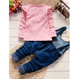 Girl's Casual/Daily Print Clothing Set,Cotton Fall Pink / White  