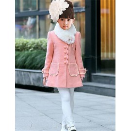 Girl's Casual/Daily Solid Trench Coat,Cotton Winter Pink / Red  