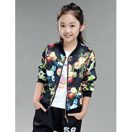 Girl's Cotton Spring/Autumn Flowers Pattern Coat Jacket Pants Two-piece Set  