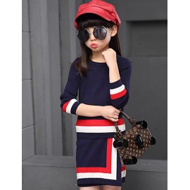 Girl's Casual/Daily Striped Sweater & Cardigan / Clothing Set,Rayon Winter / Spring / Fall Blue / Pink  