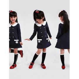 Girl's Cotton/Polyester Sweet Double Row Buttons Doll Collar Long Sleeve Dress  