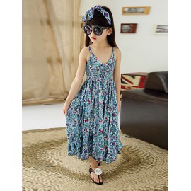 Girl's Cotton/Polyester Fashion Floral Straped Beach Loose Overall & Jumpsuit  