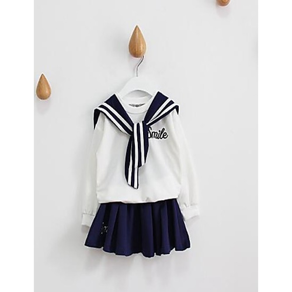 Girl's Casual/Daily Striped Dress / Clothing SetCotton Spring / Fall White  