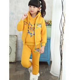 Girls Fashion Han Flower Heart Love Thicken Fleece Sports And  Leisure Three-Piece Outfit  