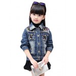 Girl's Casual/Daily Solid Suit & Blazer,Linen Spring / Fall Blue  