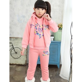 Girls Fashion Han Flower Heart Love Thicken Fleece Sports And  Leisure Three-Piece Outfit  