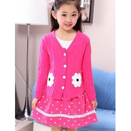 Girl's Sweet Polka Dot Lace And Sunflower Print Beaded Clothing Sets(Dress&Knitwear)  