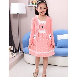 Girl's Sweet Polka Dot Lace And Sunflower Print Beaded Clothing Sets(Dress&Knitwear)  