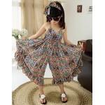 Girl's Cotton/Polyester Fashion Floral Straped Beach Loose Overall & Jumpsuit  